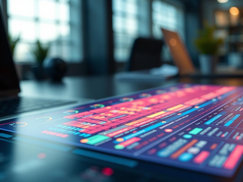 A hyper-realistic close-up of a digital ledger interface displaying consent records. The focus is on the vibrant, interactive elements of the ledger, set against a sleek, modern workspace background. The lighting accentuates the digital aspects, creating a sense of innovation and security.