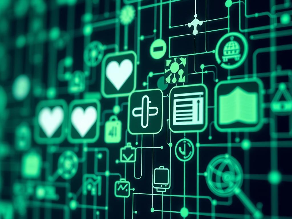 A close-up image of diverse industry icons, such as healthcare and education symbols, integrated with a digital framework background. The colors should include shades of green, reflecting the primary color theme, while emphasizing the adaptability and versatility of the sector-specific modules.