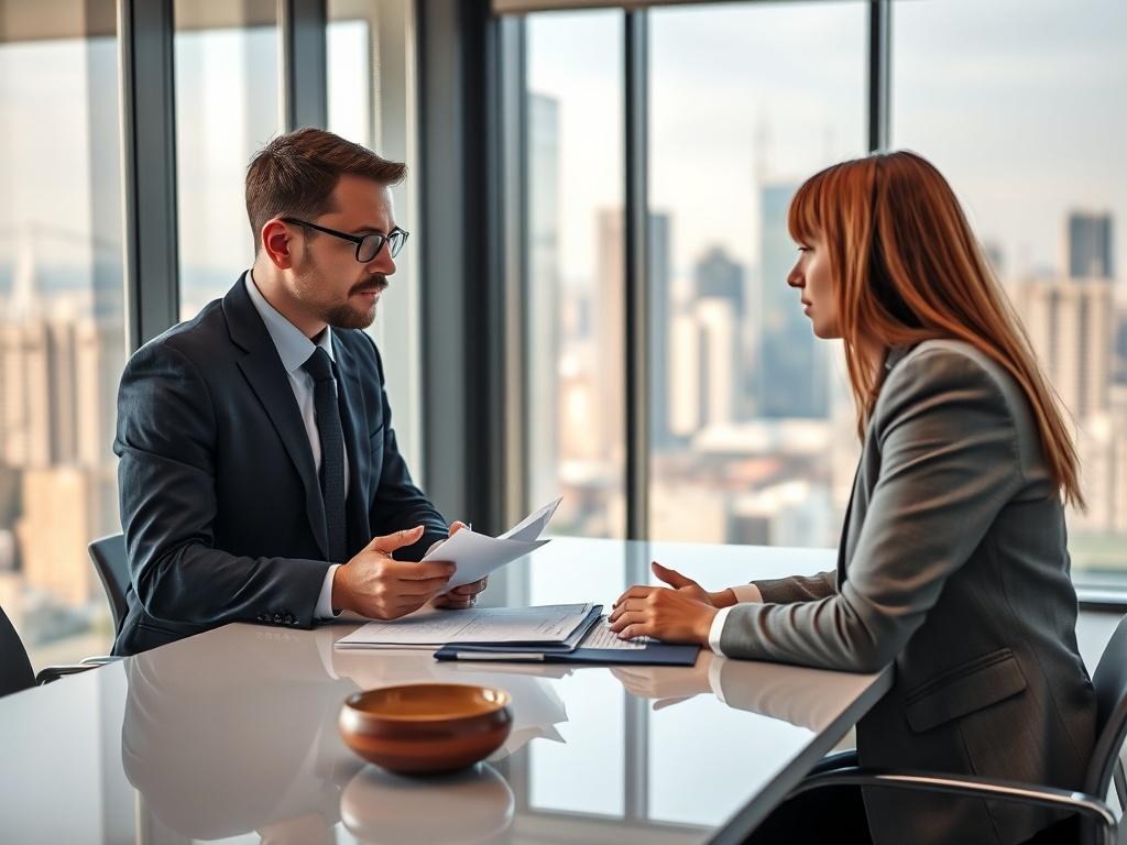 A professional HR consultant discussing strategies with a client in