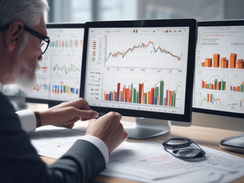 a financial expert analyzing fund performance with charts and graphs,