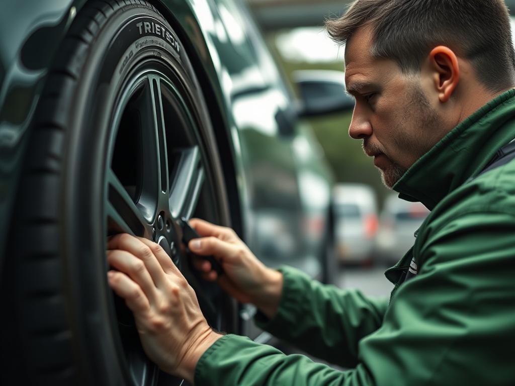 A close up shot of a Tiretechs technician performing a