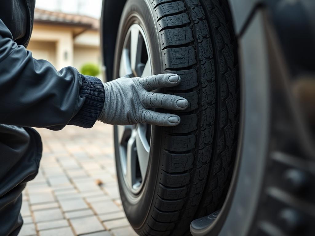 A close up shot of a tire being installed on