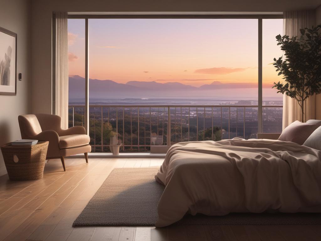 romantic apartment, couple getaway, sunset view, intimacy