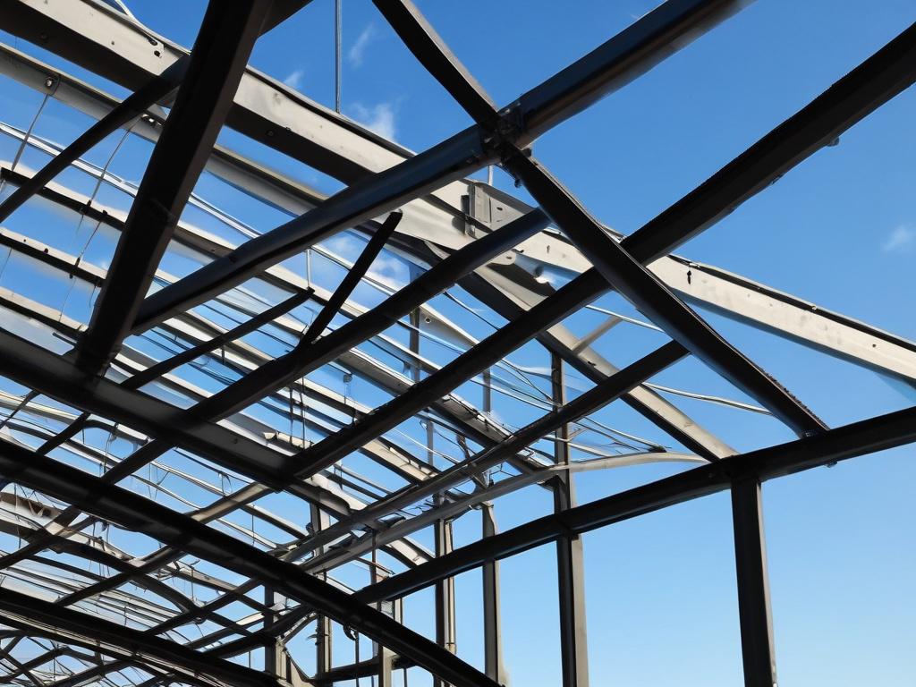 A close up shot of a steel roofing structure under