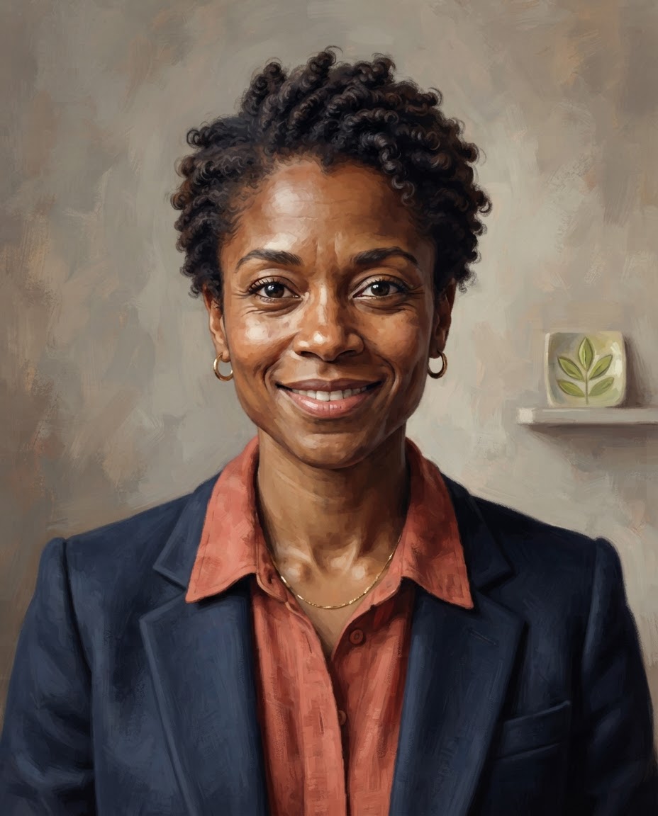 Illustrated portrait of Amelia Rowe, Senior Product Designer