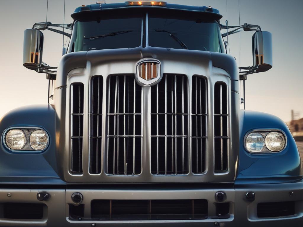 A hyper realistic close up of a semi truck's front