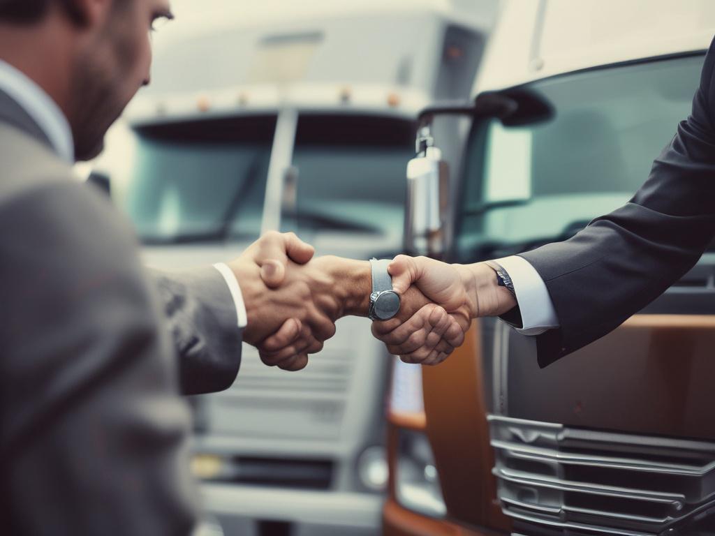 A close up shot of a professional truck salesman shaking