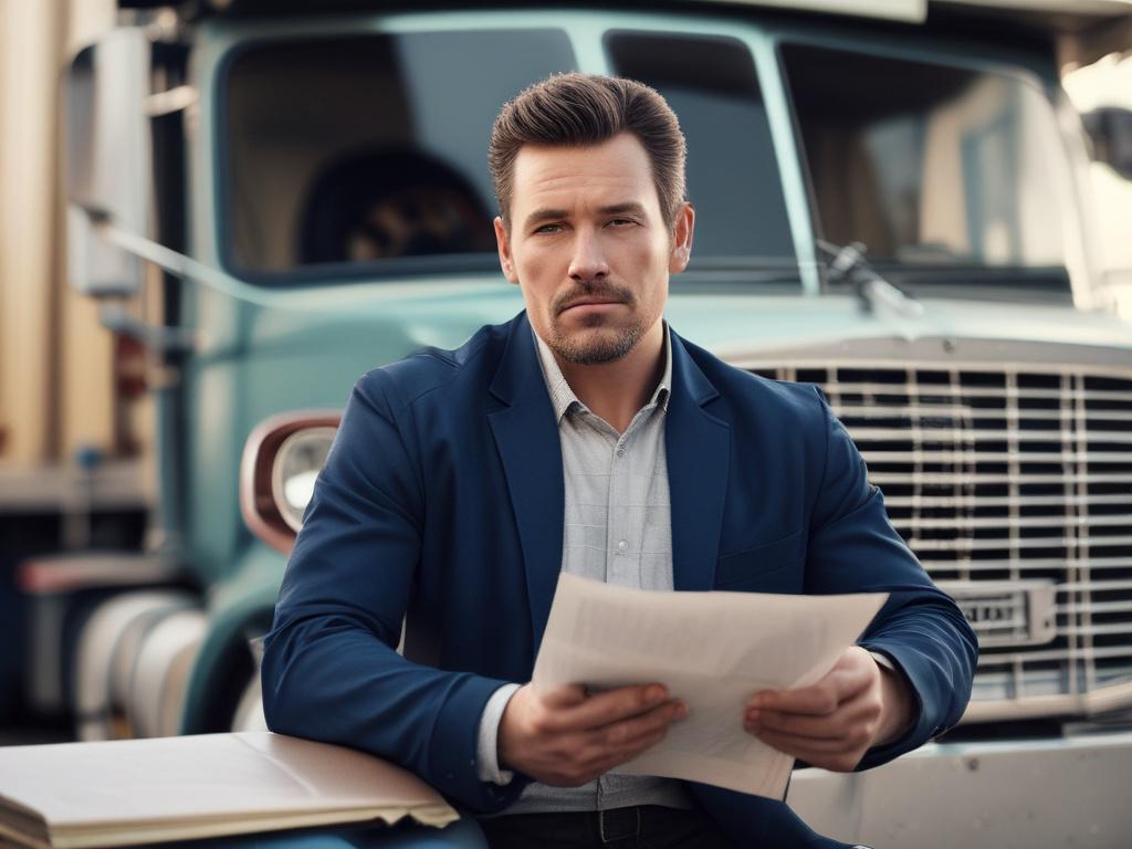 A hyper realistic close up of a confident trucking business