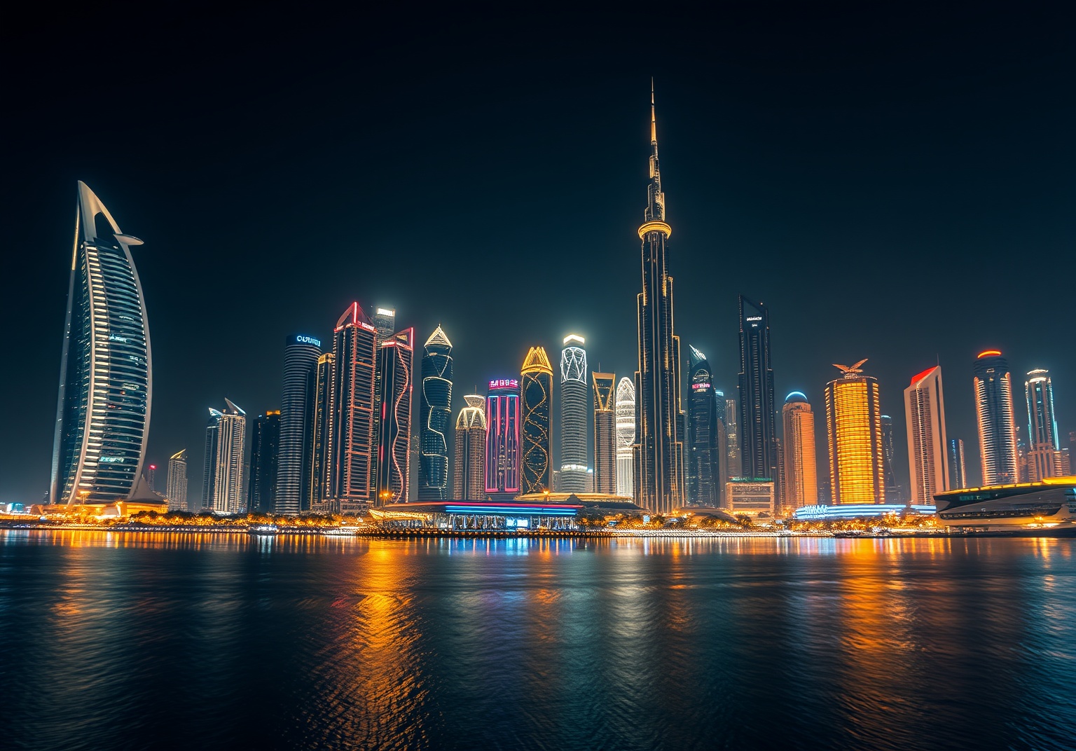 Luxury Dubai skyline with tech aesthetic