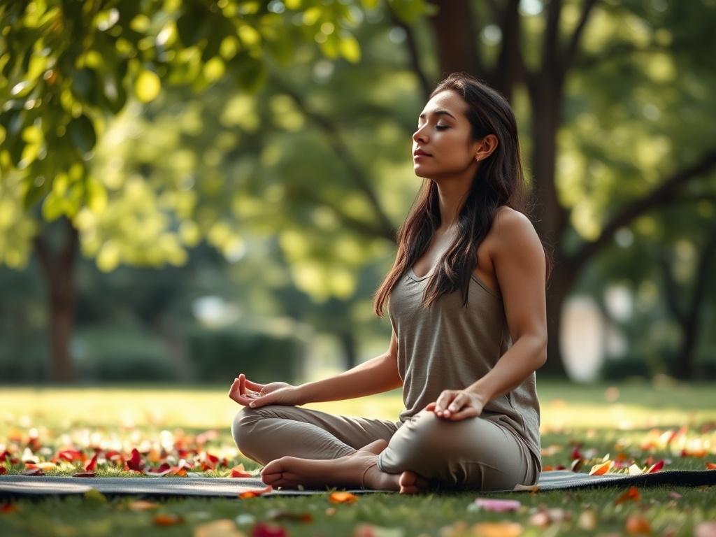 **AI Image Generation Prompt:**

Create a highly detailed, realistic high-resolution photo that captures the essence of the blog titled "Pranayama vs. Meditation: A Gentle Guide to Two Paths Inward." The composition should be simple and clear, featuring a single subject—a serene individual practicing deep pranayama on a yoga mat. The individual should be depicted in a peaceful outdoor setting with soft natural light filtering through lush green trees, creating a calming, ethereal atmosphere.

The subject sh