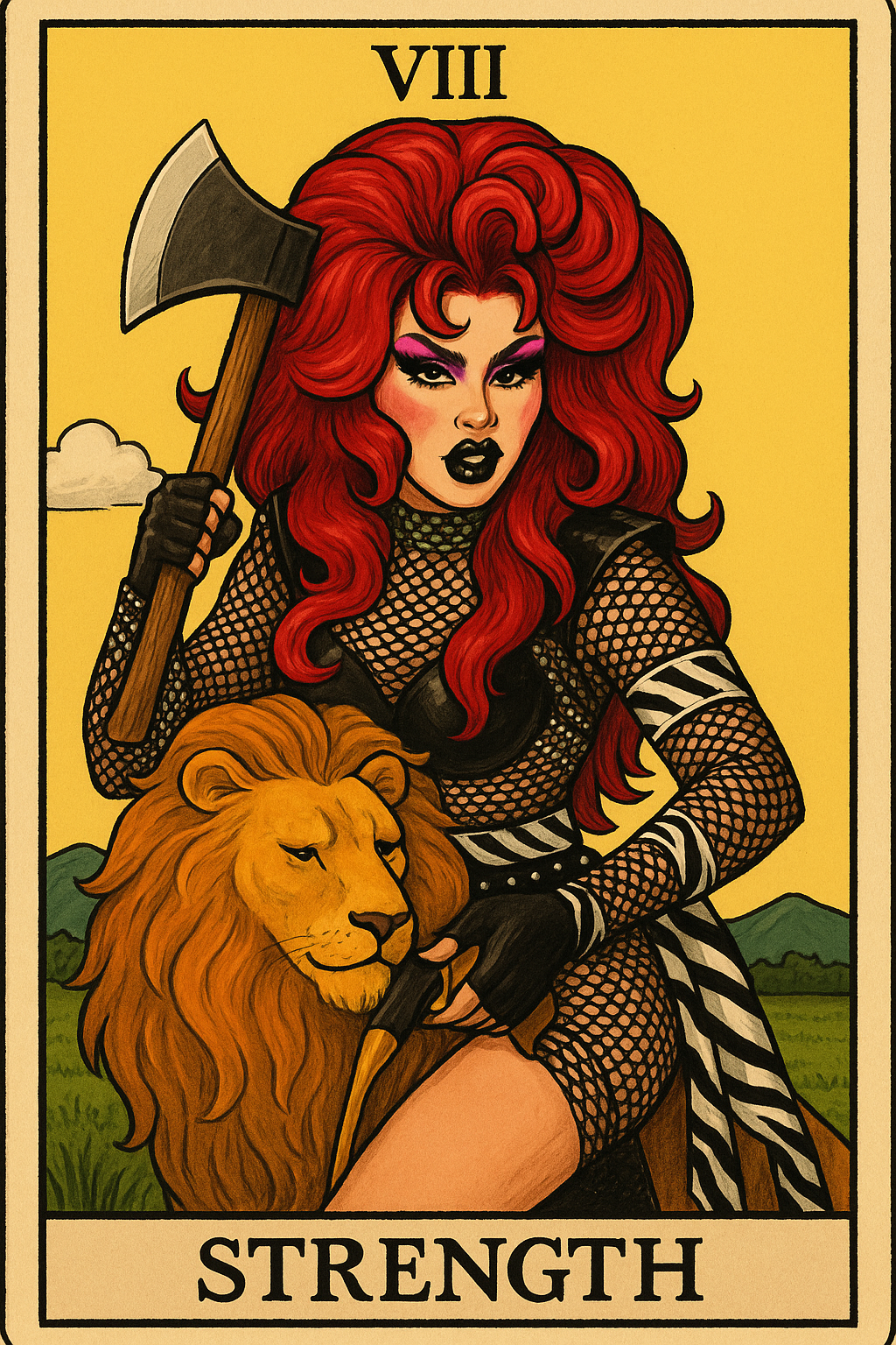 tarot card strength_ fierce queen and lion.png