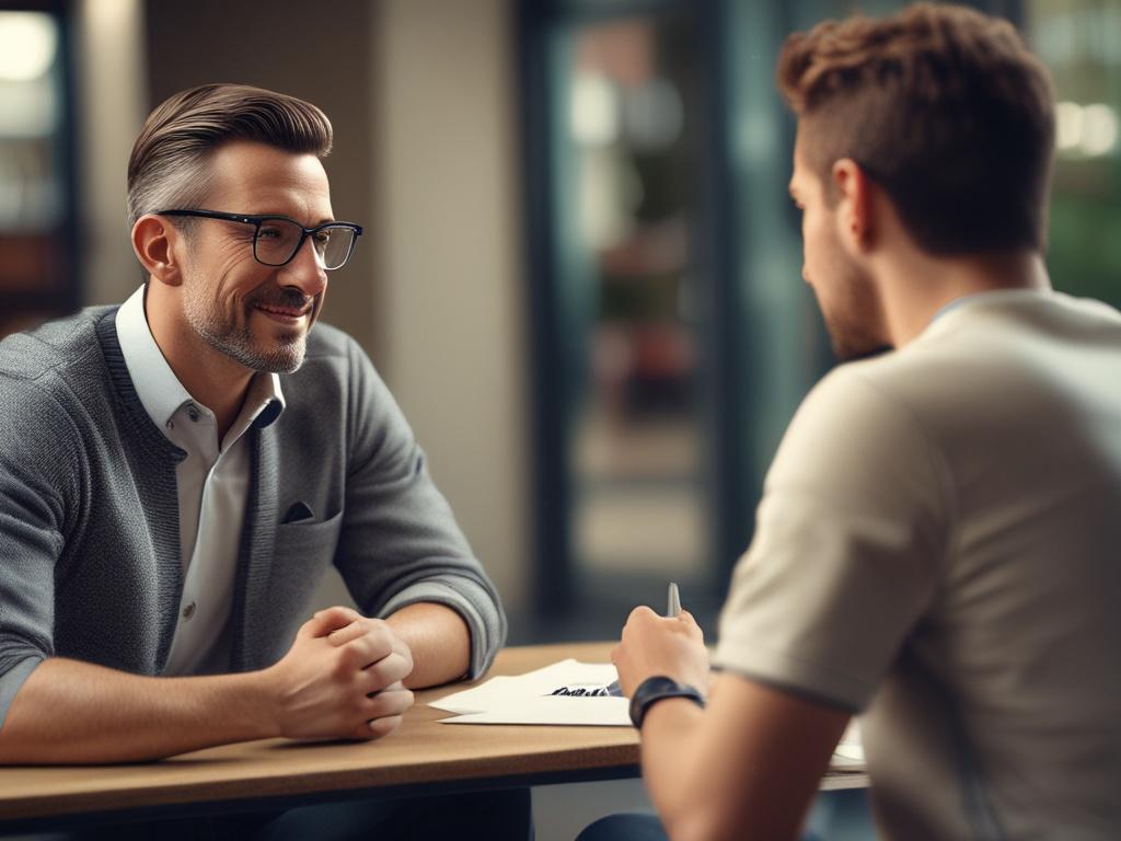 A close-up of a focused coaching session, with a client engaged in conversation with a coach in a comfortable setting. The image captures the intensity of the discussion, highlighting the connection and trust between them. The background features soft colors and natural elements to evoke a warm, inviting atmosphere.
