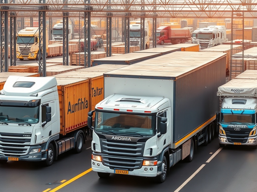 Nigerian transportation and logistics hub with multiple trucks