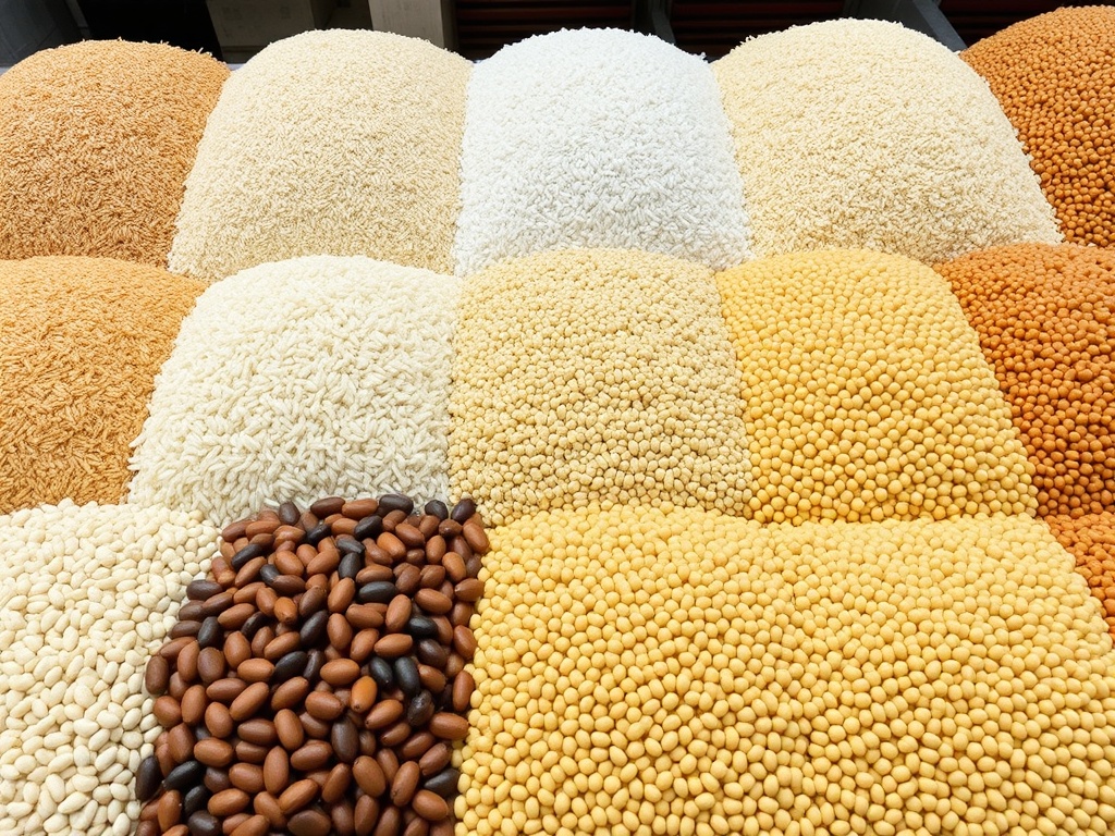 Fresh grains and cereals display from Nigeria