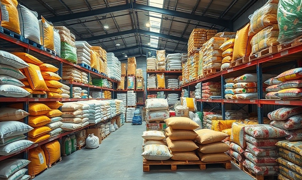 Bulk warehouse with organized product inventory