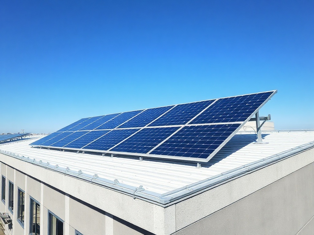 Professional solar panel installation on commercial building