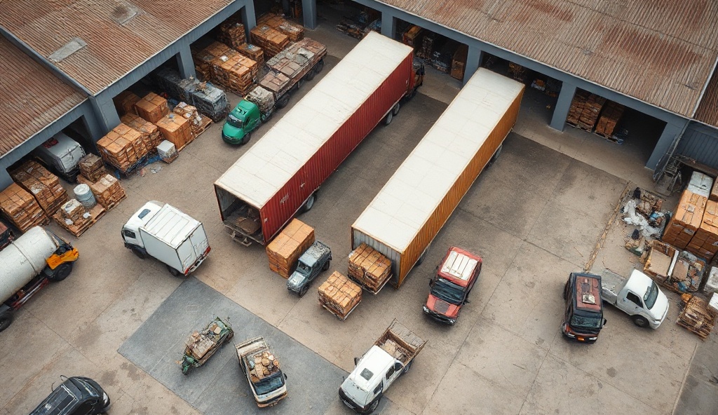 Warehouse with trucks for logistics operations