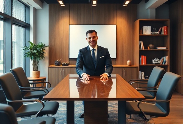 Director's office with meeting table and professional setup