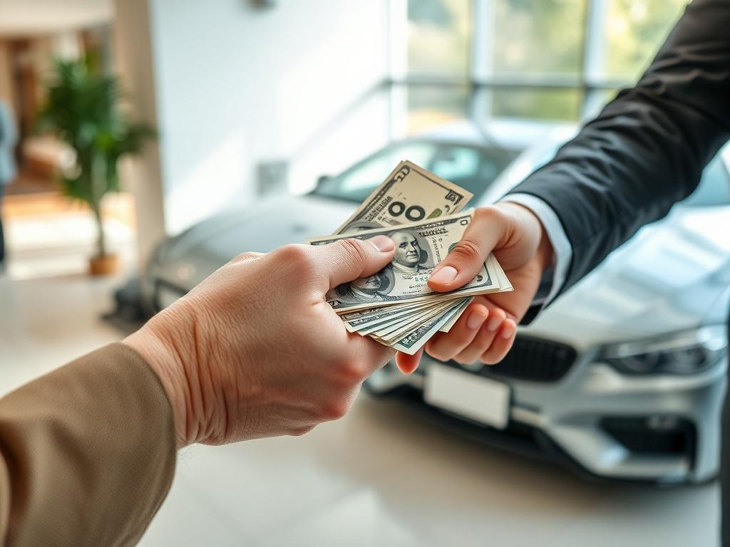 A close up shot of a hand receiving cash from