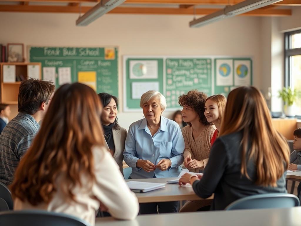 A warm and inviting gathering of parents and teachers in