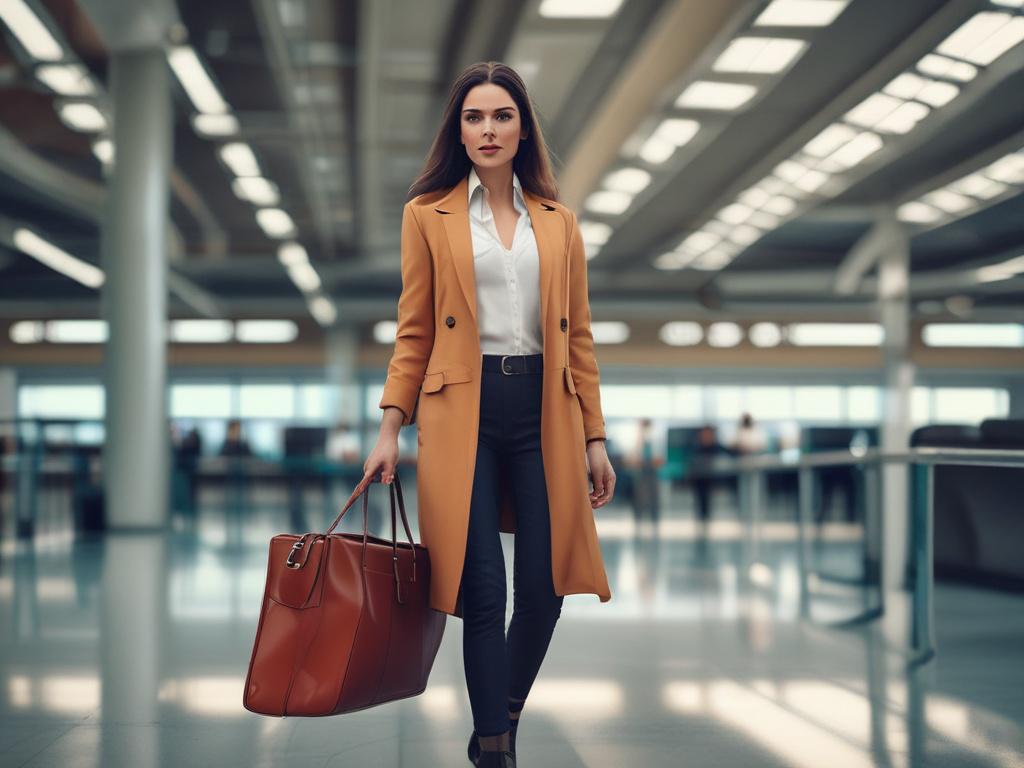 An elegant woman in a chic outfit, standing at an