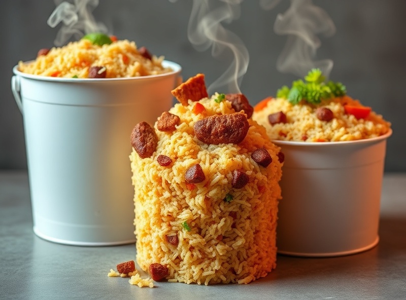 Premium bucket-style biryani served in white cylindrical buckets
