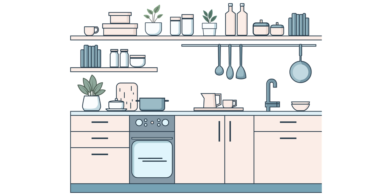 Cozy eco-friendly kitchen and bathroom setup with natural materials
