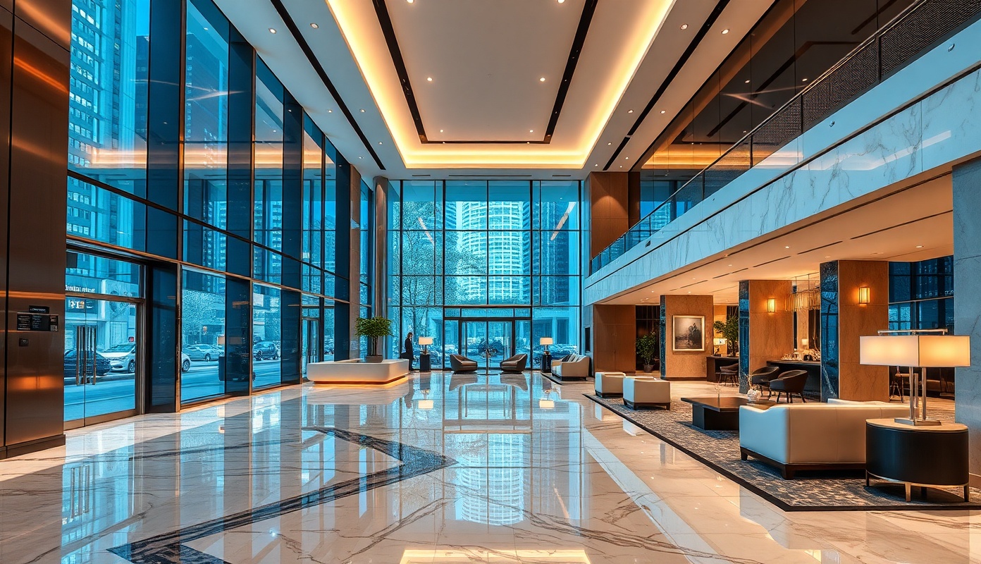 Luxury hotel lobby with modern design