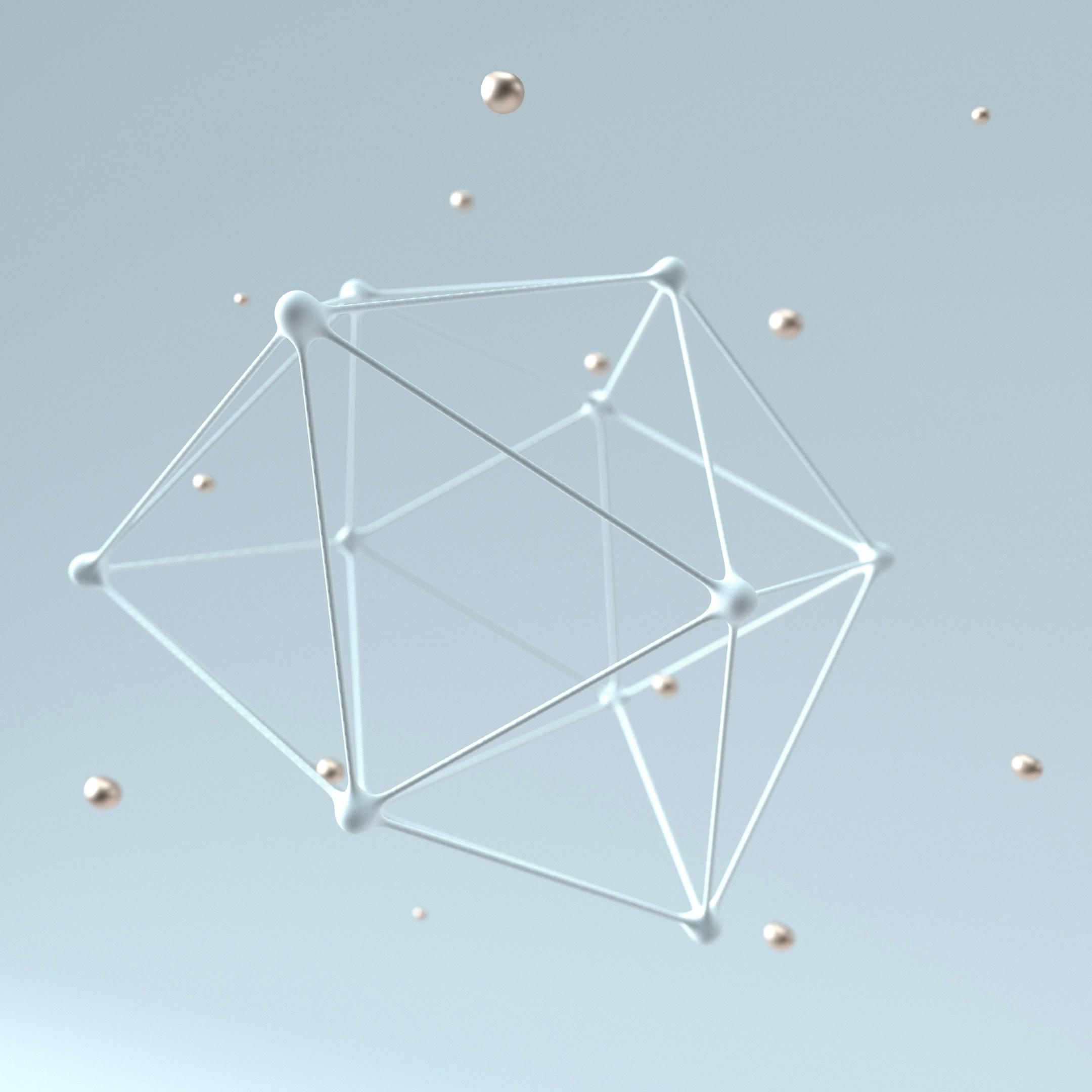 Abstract geometric connect white lines and gold dots.