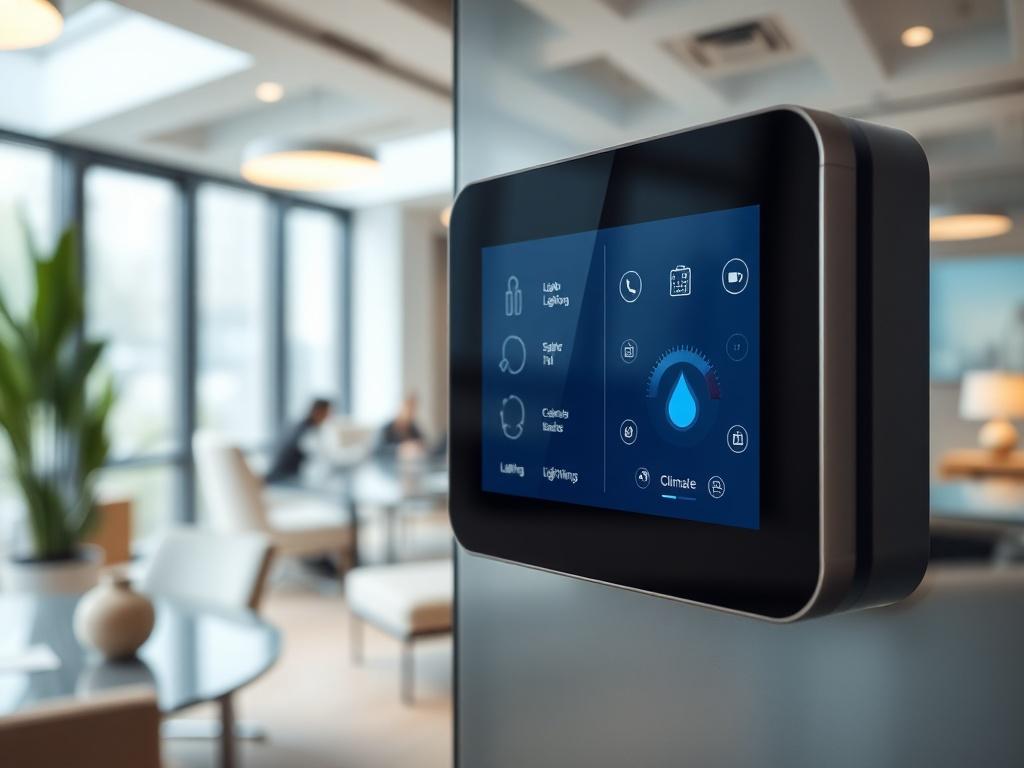 A hyper realistic close up of a smart office control