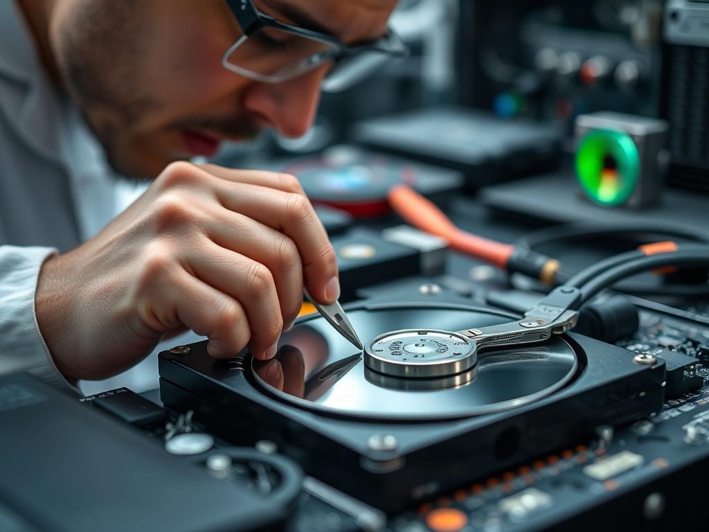A hyper realistic close up of a technician working on