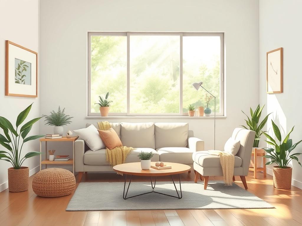 A serene and inviting therapy room with a comfortable couch, soft natural lighting filtering through a large window, and calming decor. The setting conveys tranquility and a safe space for reflection and healing. The color palette complements a primary tone of #CFB07C.