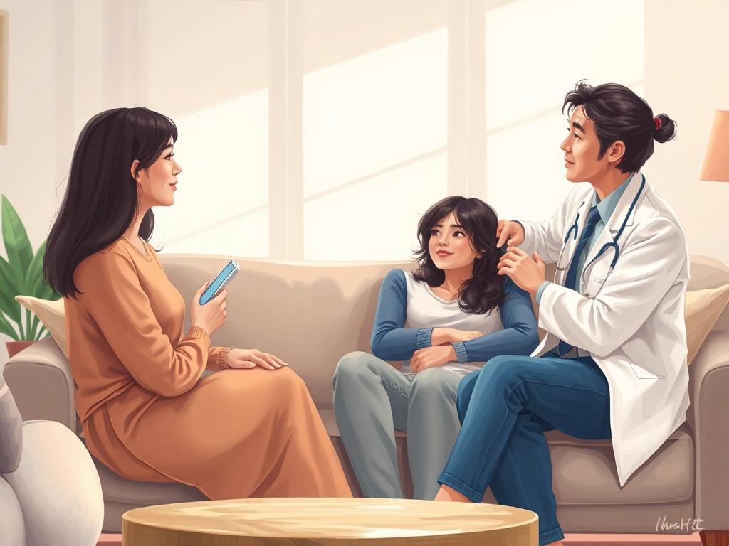 A serene, intimate setting depicting a couple sitting together on a comfortable couch, engaged in a heartfelt conversation with a professional therapist. The therapist, a compassionate individual, is attentively listening, creating a warm and supportive atmosphere. The background features soft lighting and calming decor, emphasizing a safe space for communication and connection.