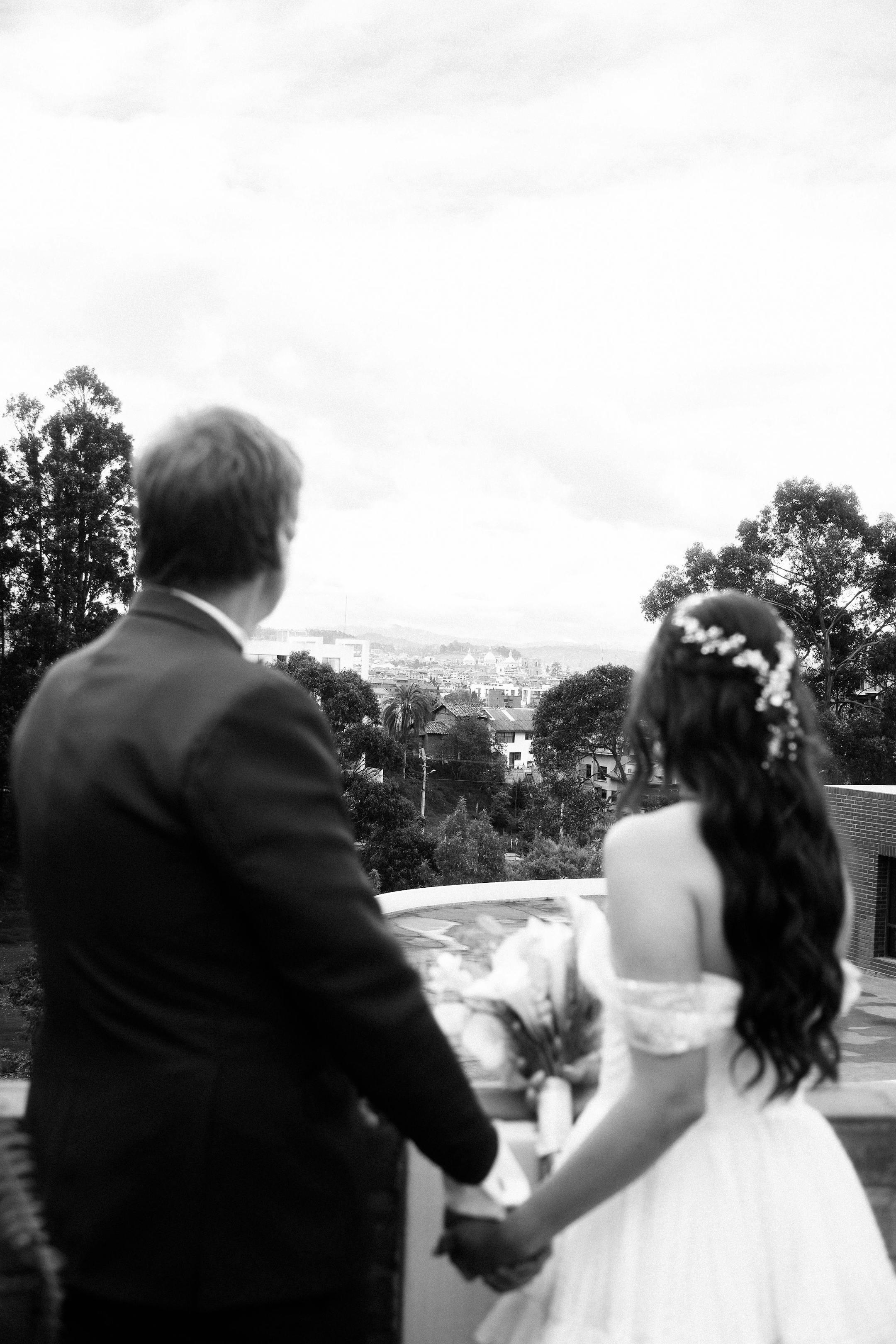 Bride and groom holding hands overlooking a scenic view, Cognitive Analytica clients strengthening their relationship through couples therapy in Lebanon