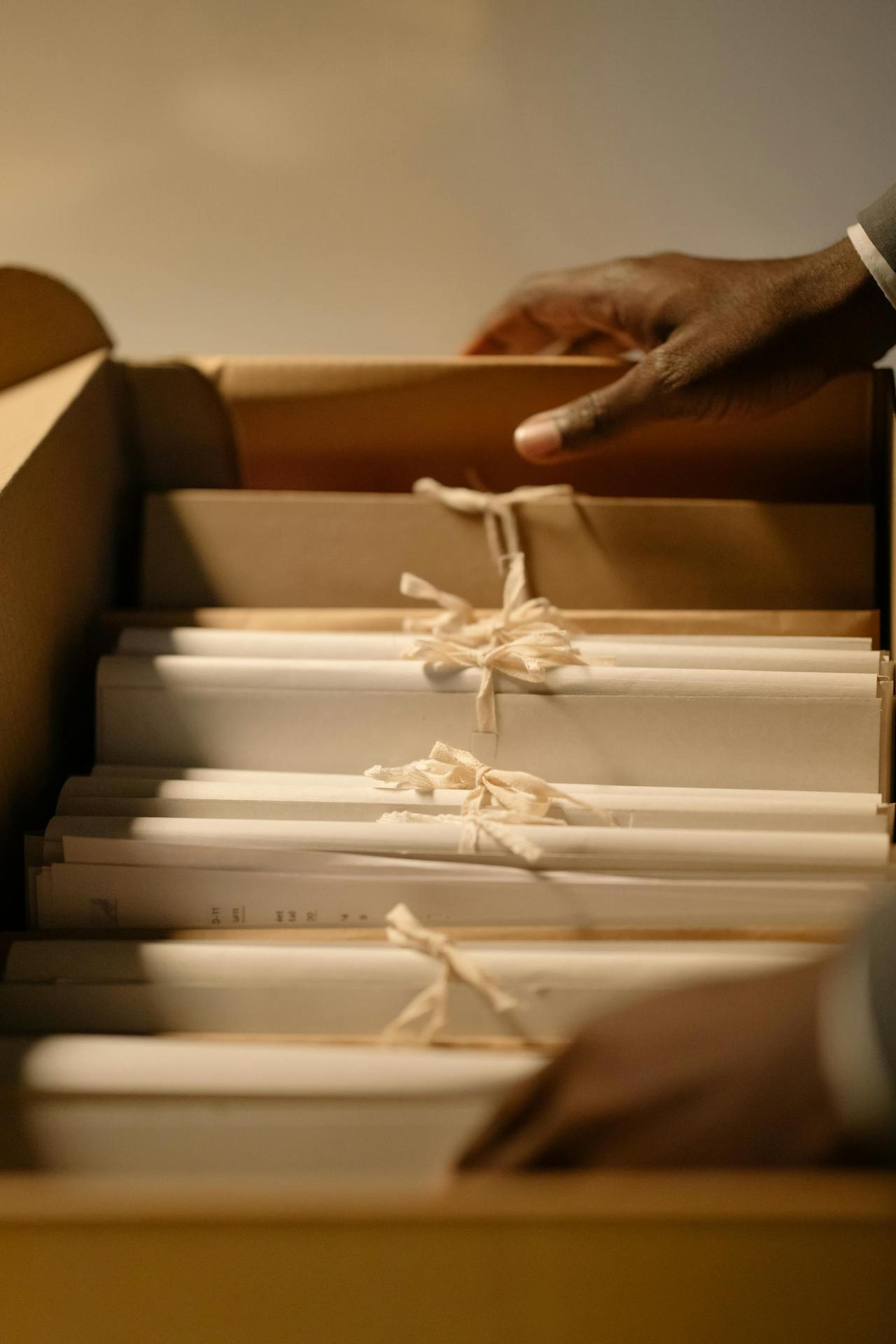 Close-up of hands organizing confidential therapy files — ensuring privacy and professionalism in Lebanon