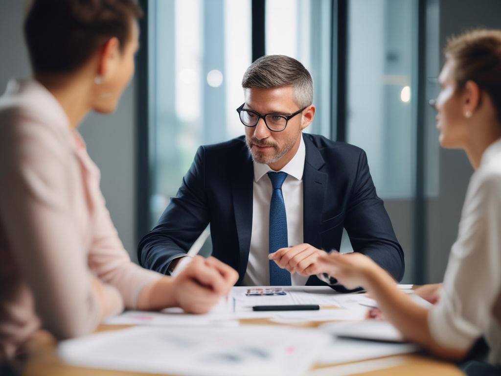A close up shot of a financial consultant discussing a