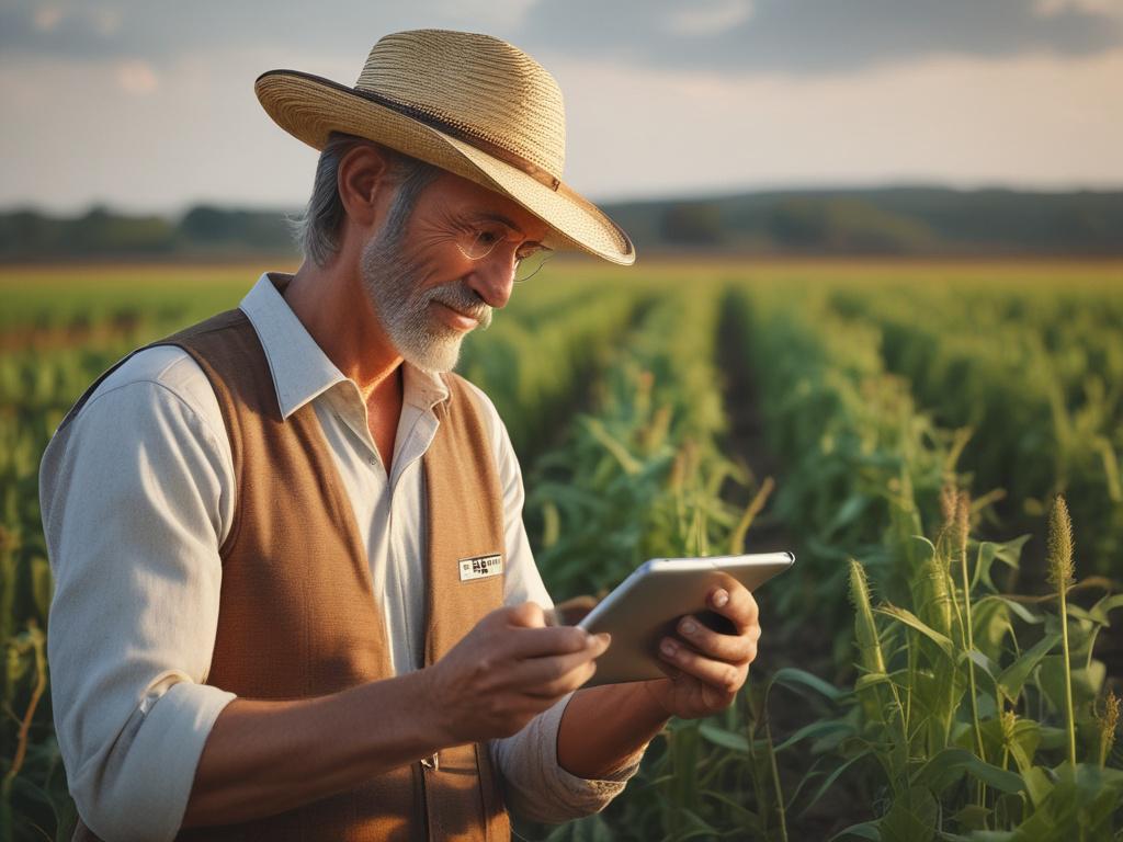 a high resolution image of a farmer using a tablet