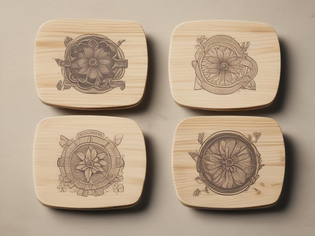 engraved coasters, custom design, wooden coasters