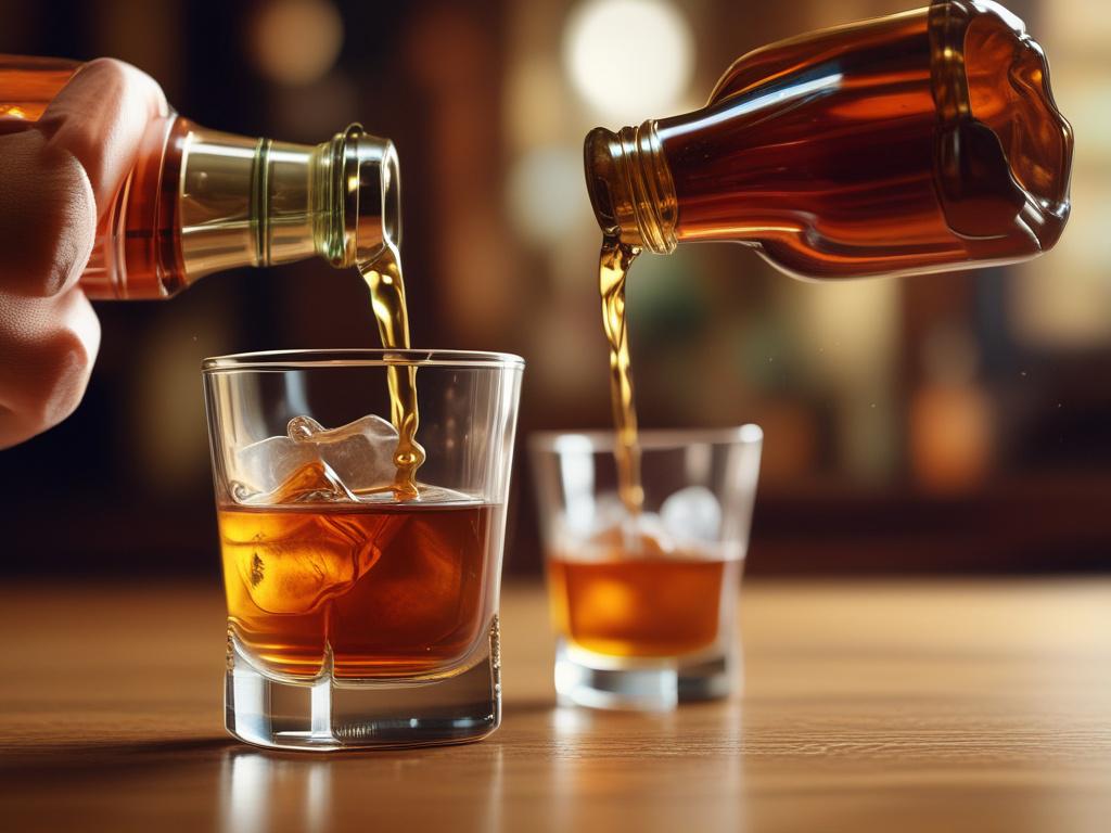 a close up shot of a bourbon bottle being poured