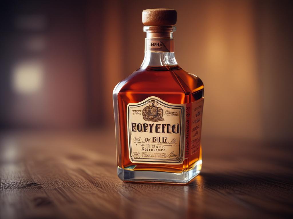 a close up shot of a bourbon bottle on a
