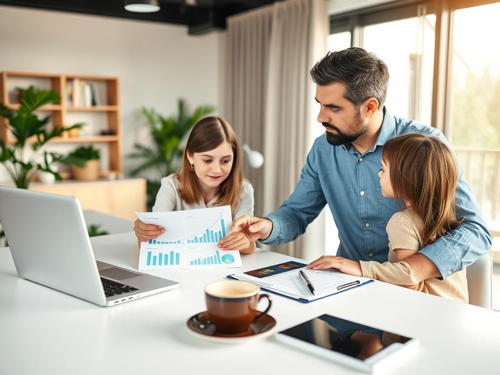 A high resolution close up shot of a family reviewing