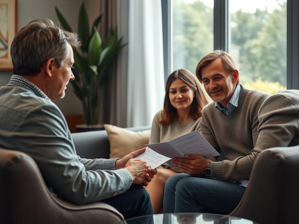 A cozy meeting space where a financial advisor is meeting
