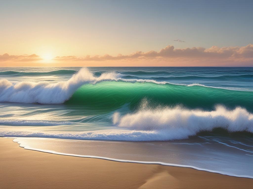 a serene ocean wave gently crashing on a sandy beach