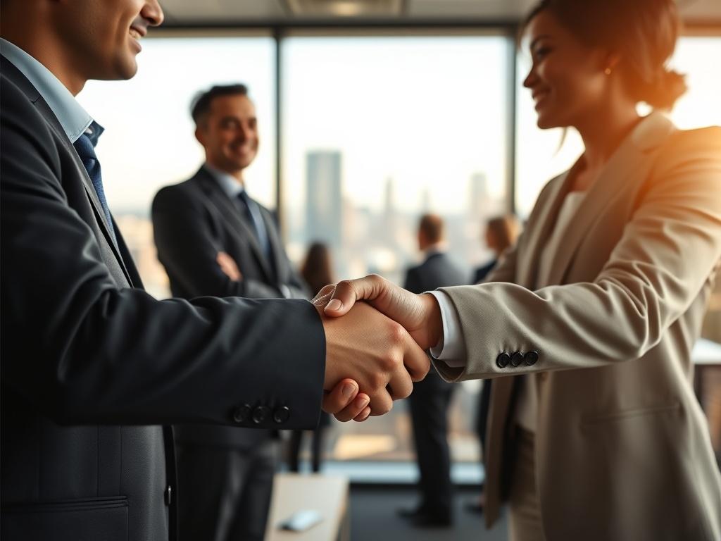 A close up shot of two business professionals shaking hands