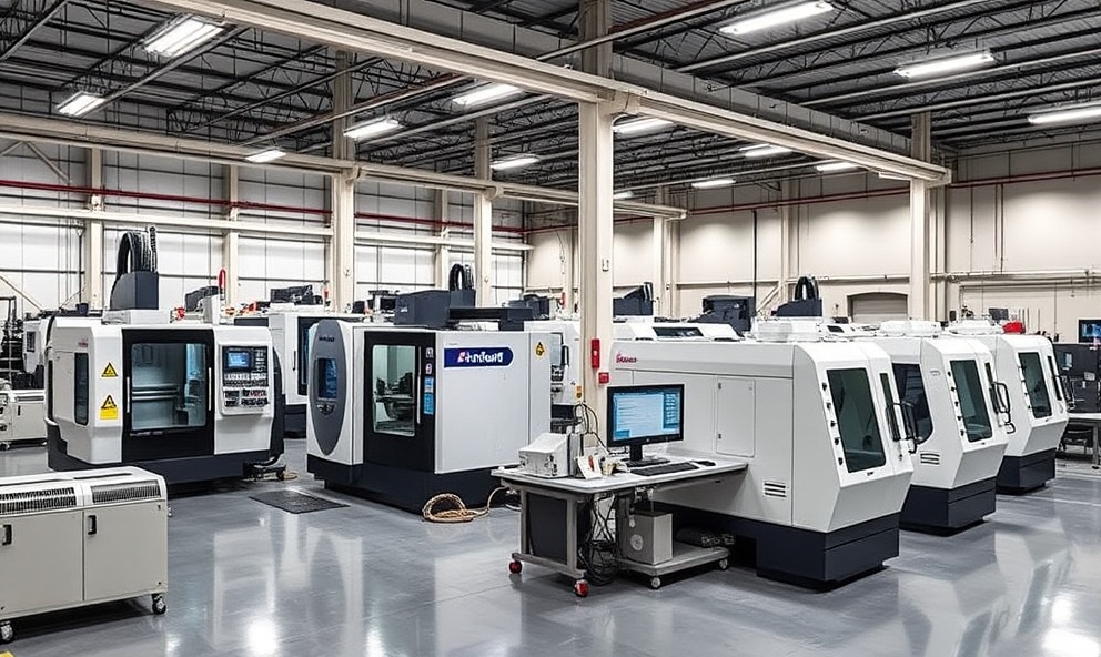 Modern manufacturing facility with multiple CNC machines