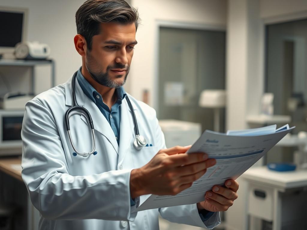 A close up shot of a physician in a white