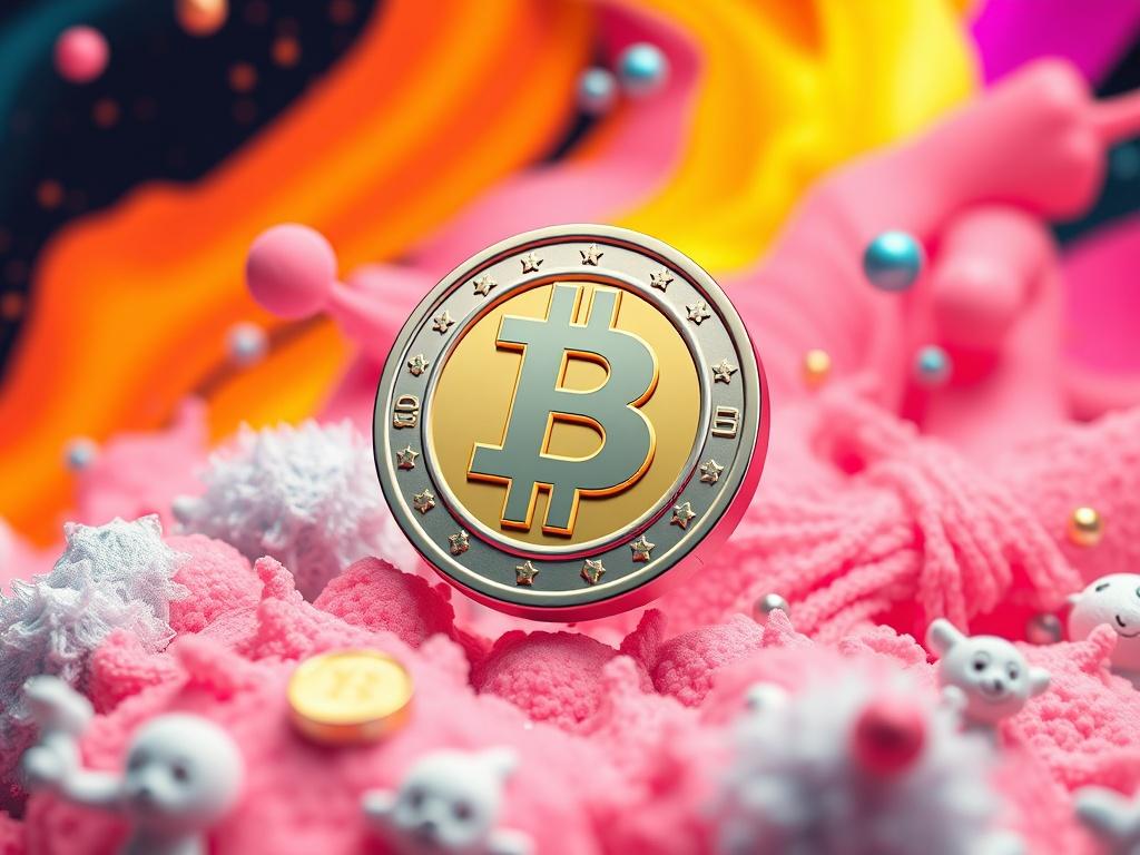 An eye catching advertisement for a cryptocurrency meme coin, featuring