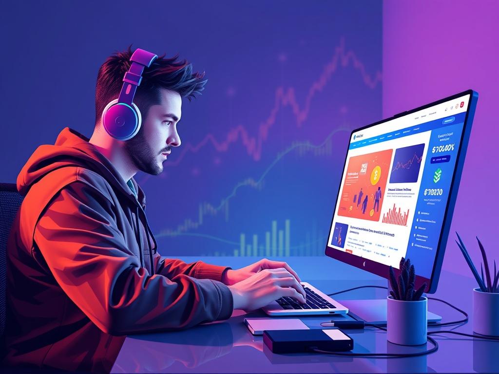 An illustration of a web developer working on a sleek