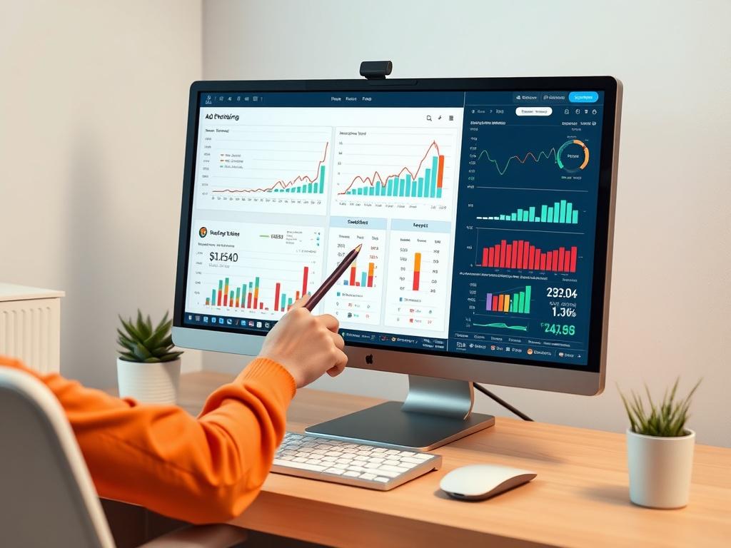 A digital marketer analyzing ad performance data on a computer