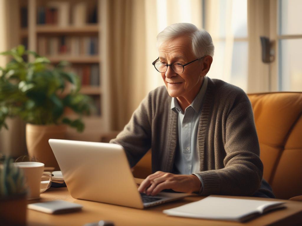 A warm, inviting scene of an older adult sitting comfortably